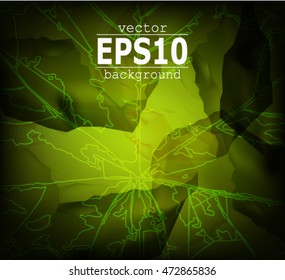 Abstract background. Leaf veins. Ice cubes. Exotic banner. Green and yellow tones.