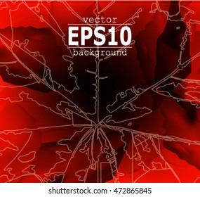 Abstract background. Leaf veins. Stone cubes. Explore banner.  Red and black tones.
