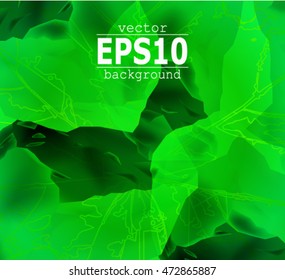 Abstract background. Leaf veins. Stone cubes. Neon green  tones.