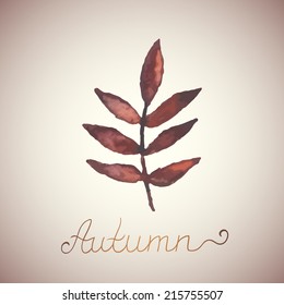 Abstract background with leaf. Watercolor paint. Autumn theme. Can be used for card, invitation or some text.