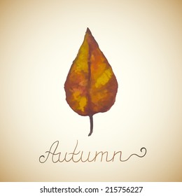 Abstract background with leaf. Watercolor paint. Autumn theme. Can be used for card, invitation or some text.