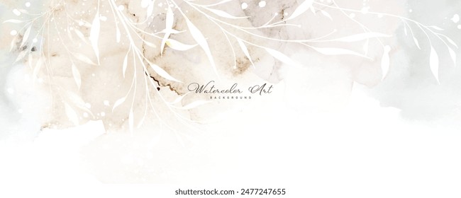 Fondo Abstractas con el arte de las hojas en las manchas de acuarela. El diseño del Anuncio de la acuarela es conveniente para la cabecera, el Web, o la decoración de la pared.