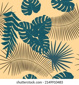 Antecedentes abstractos de las hojas. Hermosa ilustración de arte de papel sin costura con coloridas hojas tropicales de palma en el fondo. Patrón de hojas. Patrón floral natural.