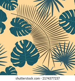 Antecedentes abstractos de las hojas. Hermosa ilustración de arte de papel sin costura con coloridas hojas tropicales de palma en el fondo. Patrón de hojas. Patrón floral natural.