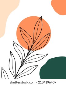 Abstract background with leaves in boho style. Background design for wall