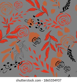 Fondo abstracto de hojas, ramas, puntos, líneas. Patrón vectorial impecable.Diseño plano e interminable textura caótica.para tela y papel pintado.