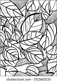 Abstract background of the leaves with dots, doodles and lines. Hand-drawn vector illustration.
