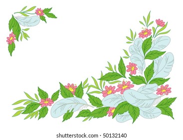 Abstract background: Leaves, flowers and feathers