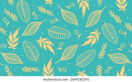 Abstract background with leaves and flowers. Seamless pattern with nature design elements
