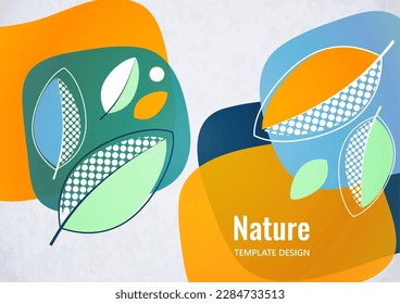 Abstract background with leaves and geometric shapes. Eco banner in flat style. Modern design for paper, cover, fabric, interior decor and other users. Vector illustration