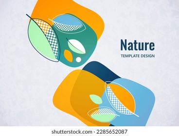 Abstract background with leaves and geometric shapes. Eco banner in flat style. Modern design for paper, cover, fabric, interior decor and other users. Vector illustration