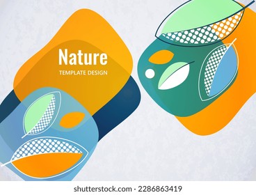 Abstract background with leaves and geometric shapes. Eco banner in flat style. Modern design for paper, cover, fabric, interior decor and other users. Vector illustration