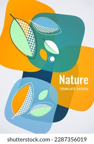 Abstract background with leaves and geometric shapes. Eco banner in flat style. Modern design for paper, cover, fabric, interior decor and other users. Vector illustration
