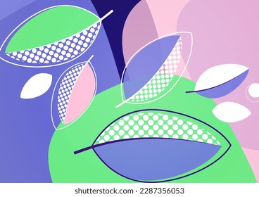 Abstract background with leaves and geometric shapes. Eco banner in flat style. Modern design for paper, cover, fabric, interior decor and other users. Vector illustration