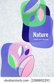 Abstract background with leaves and geometric shapes. Eco banner in flat style. Modern design for paper, cover, fabric, interior decor and other users. Vector illustration