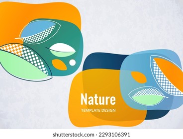 Abstract background with leaves and geometric shapes. Eco banner in flat style. Modern design for paper, cover, fabric, interior decor and other users. Vector illustration
