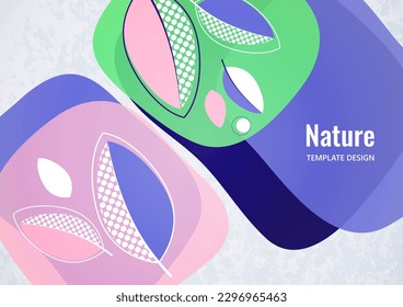 Abstract background with leaves and geometric shapes. Eco banner in flat style. Modern design for paper, cover, fabric, interior decor and other users. Vector illustration