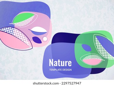 Fondo abstracto con hojas y formas geométricas. Banner ecológico de estilo plano. Diseño moderno para papel, cubierta, tela, decoración interior y otros usuarios. Ilustración del vector