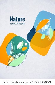 Abstract background with leaves and geometric shapes. Eco banner in flat style. Modern design for paper, cover, fabric, interior decor and other users. Vector illustration