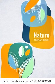 Abstract background with leaves and geometric shapes. Eco banner in flat style. Modern design for paper, cover, fabric, interior decor and other users. Vector illustration