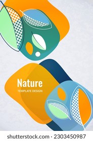 Abstract background with leaves and geometric shapes. Eco banner in flat style. Modern design for paper, cover, fabric, interior decor and other users. Vector illustration