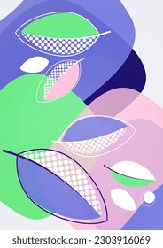 Abstract background with leaves and geometric shapes. Eco banner in flat style. Modern design for paper, cover, fabric, interior decor and other users. Vector illustration