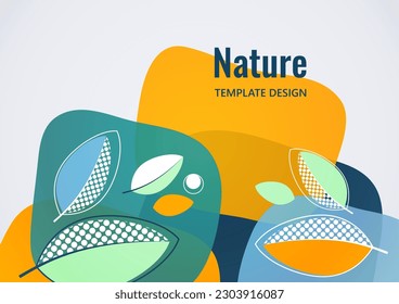Abstract background with leaves and geometric shapes. Eco banner in flat style. Modern design for paper, cover, fabric, interior decor and other users. Vector illustration