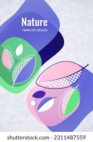 Abstract background with leaves and geometric shapes. Eco banner in flat style. Modern design for paper, cover, fabric, interior decor and other users. Vector illustration