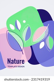 Abstract background with leaves and geometric shapes. Eco banner in flat style. Modern design for paper, cover, fabric, interior decor and other users. Vector illustration