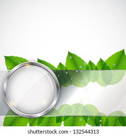 Abstract background with leaves and glass frame. Vector iilustration