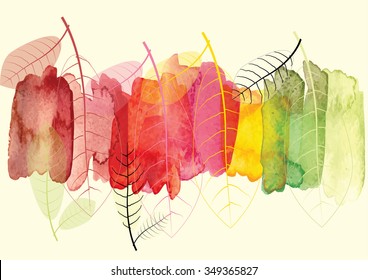 Abstract background with leaves to show season change ,vector watercolor brush design ,vector illustration ,invite card