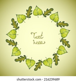 Abstract background with leaves. Watercolor paint. Autumn theme. Can be used for card, invitation or some text.