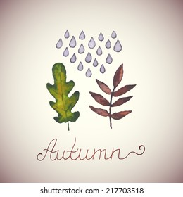 Abstract background with leaves. Watercolor paint. Autumn theme. Can be used for card, invitation or some text.