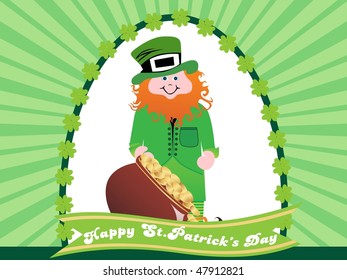 abstract background with leprechaun, gold coins earthenware