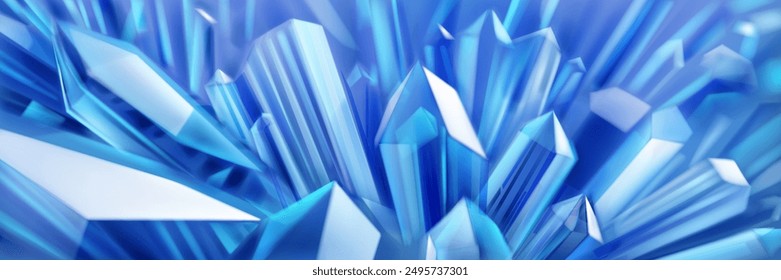 Abstract background in light blue colors with large crystals with highlights on the facets and refracting of light