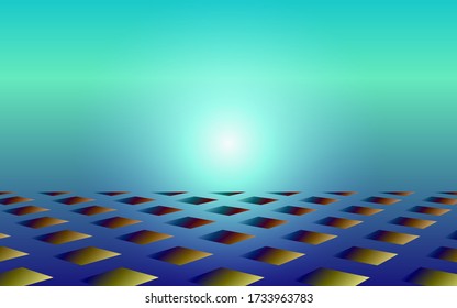 abstract background, Light blue and dark blue gradient background  Decorated with geometric squares for the base below