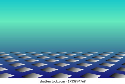 abstract background, Light blue and dark blue gradient background  Decorated with geometric squares for the base below