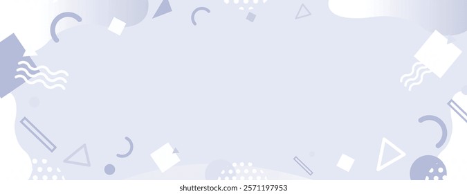 Abstract background with light blue background, featuring geometric shapes and smooth texture. Light blue and white elements add style. Memphis pattern frame background. Purple background vector.