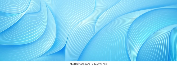Abstract background in light blue tones made of curved striped surfaces
