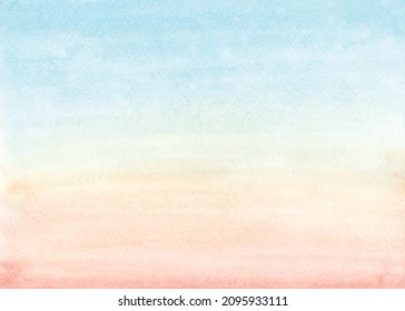 Abstract background with light blue-orange gradient watercolor. Hand-painted watercolor stains texture background, vector used for design landscape, header, banner, web, card, or wall art.