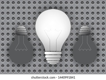 Abstract background light bulb lit. The concept of a new business idea, global discovery. Vector illustration for your design.