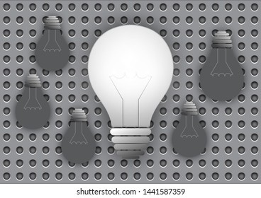 Abstract background light bulb lit. The concept of a new business idea, global discovery. Vector illustration for your design.