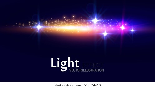 Abstract Background with Light Effect. Shining Space. Motion Comet Trail Light Effect with Stars. Vector illustration