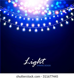 Abstract background with light garland & bokeh. Vector illustration