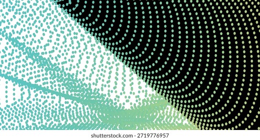 Fondo Abstractas de puntos verdes claros sobre negro. Presenta un gradiente denso a la izquierda y arcos concéntricos a la derecha.