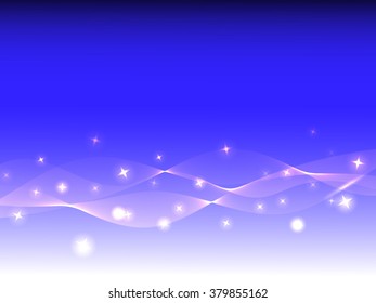 Abstract background with light lines on a blue gradient background and stars, vector illustration