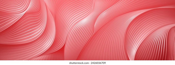 Abstract background in light red tones made of curved striped surfaces