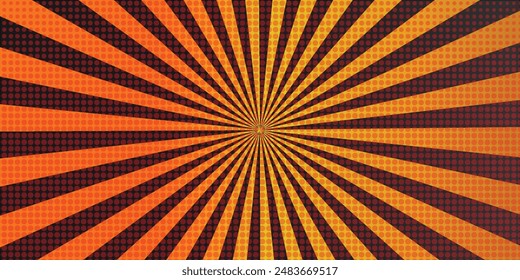 abstract background with light of sunburst. yellow starburst with halftone. sun ray retro background with flash