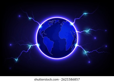Abstract Background Lightning around the Earth, Communication Technology or Natural phenomena concept, vector illustration
