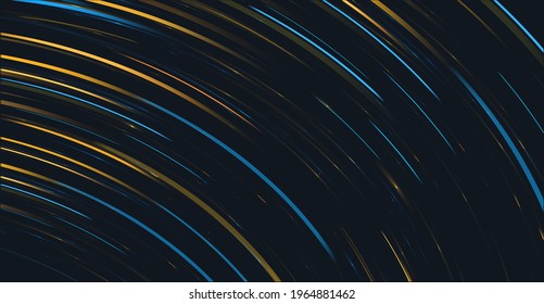 Abstract background with lights moving by round trajectory and forming texture of falling in blur stars in dark space